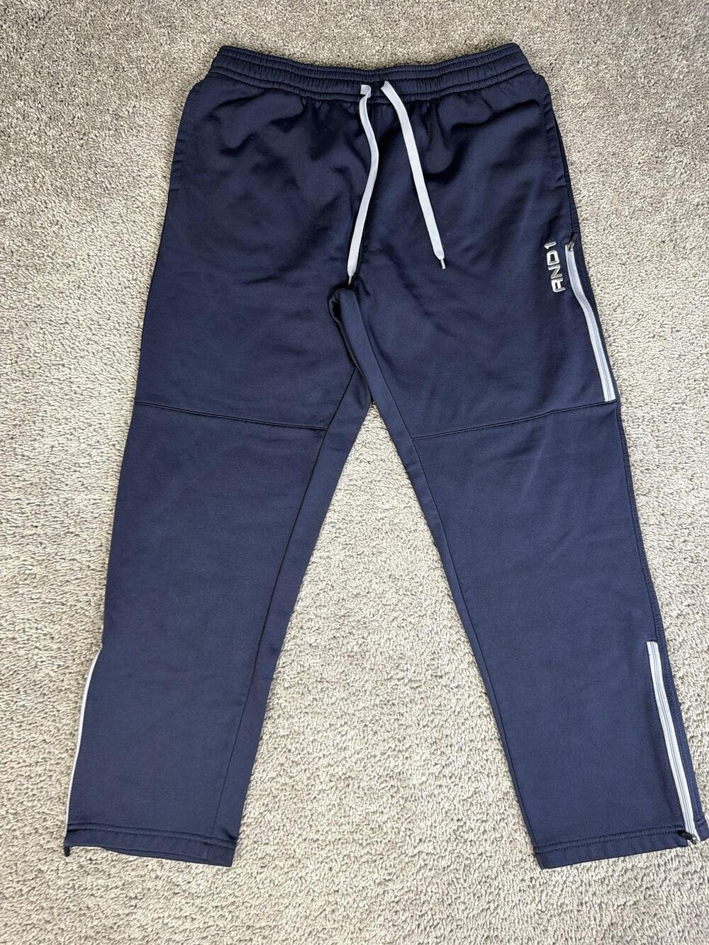 AND1 Pants Mens XL Blue Jogger Fleece Elastic Waist Drawstring Pockets 34x29